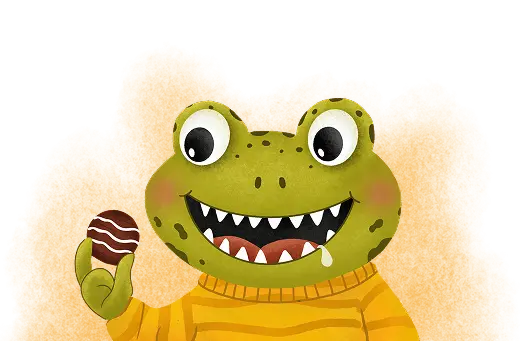Usměvavá zubatá žába BrutalChoco s pralinkou